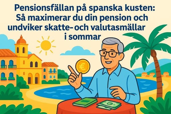 Svensk pensionär njuter av solen på spanska kusten, med euro och svensk krona i fokus